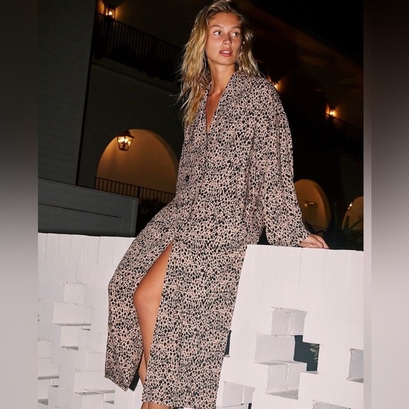 Free People Daria Oversized Leopard Shirt Dress Duster Animal Print XS - Picture 1 of 12